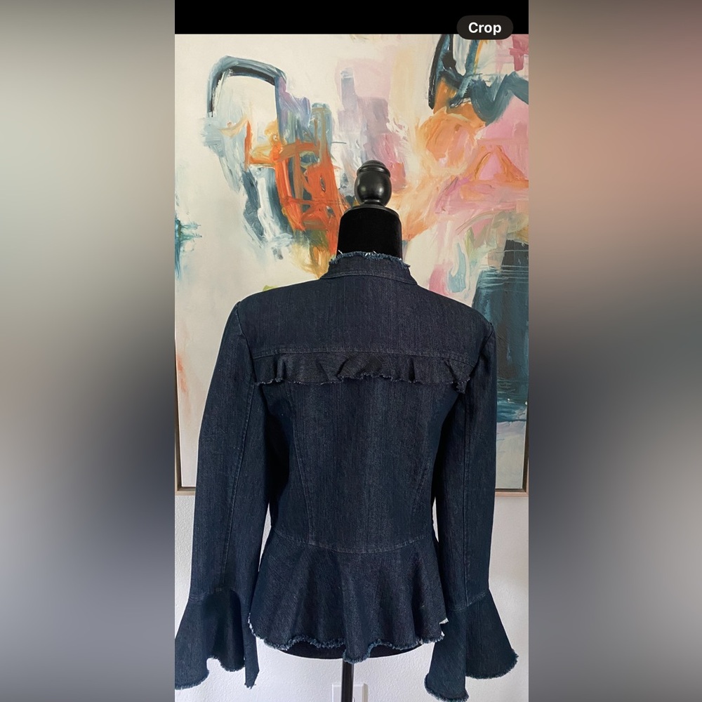 Scripted Women's Dark Blue Jean Jacket with Ruffle Details - Picture 11 of 14